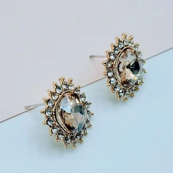 7/$35 Beige Crystal Large Stud Earrings - Picture 7 of 10
